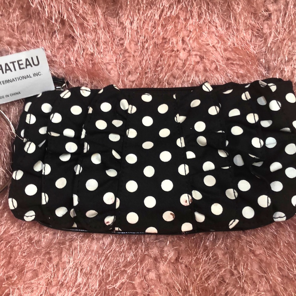 Black with white polka dots wrist purse